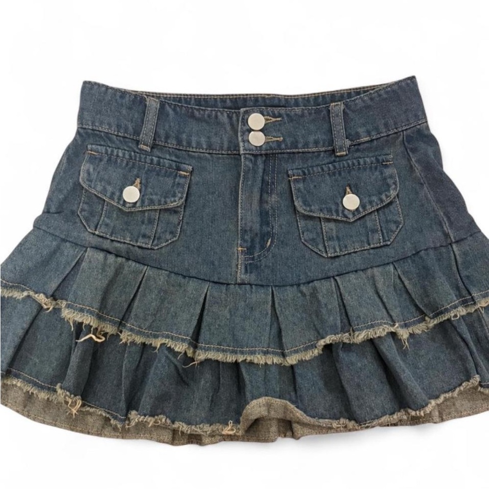 Denim Ruffle Mini Skirt